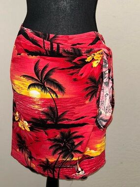 Women’s Red Tropical Pencil Skirt with Sunset Palm Print